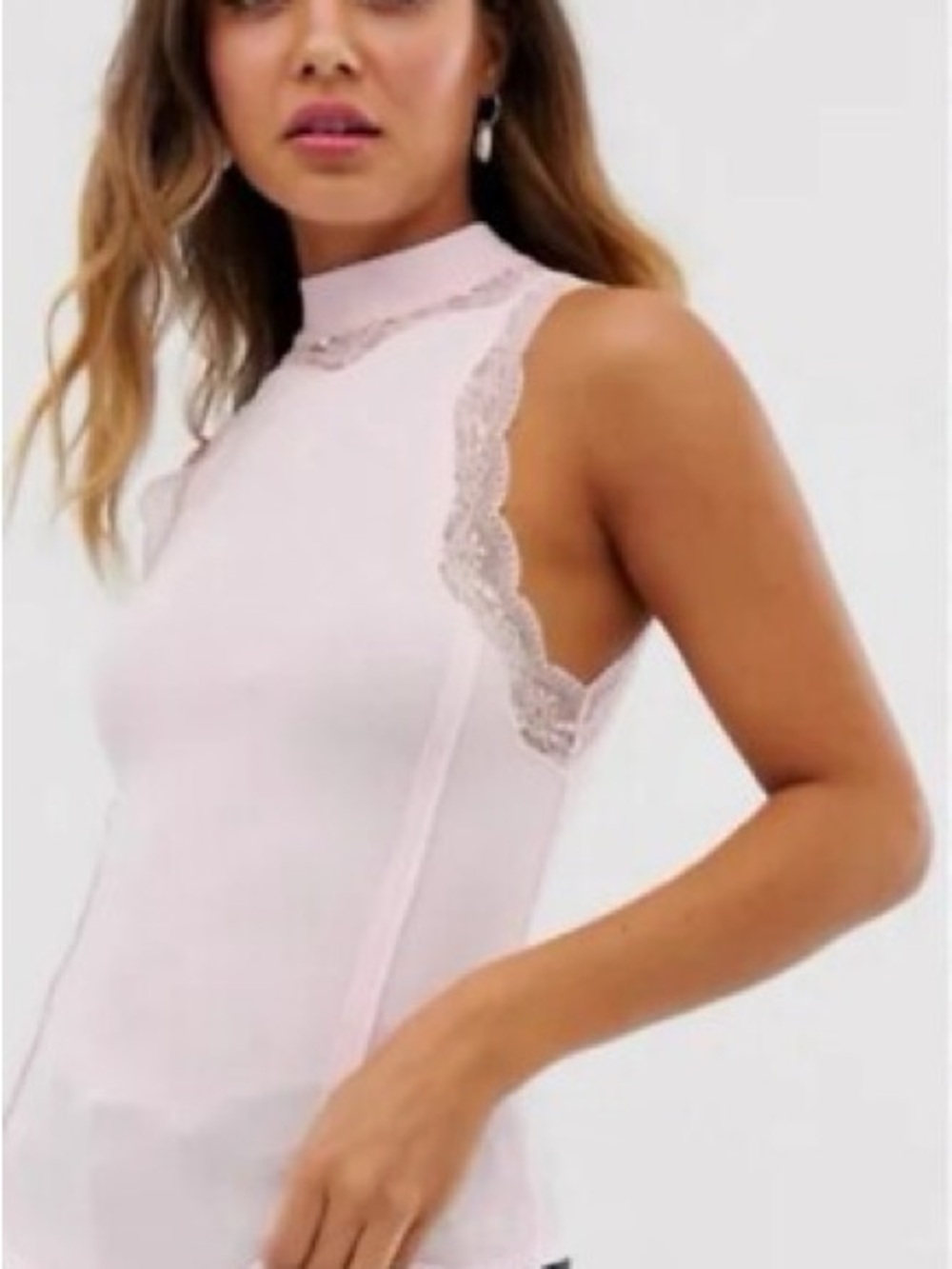 Free People Lace-Trim High Neck Tank - Light Pink